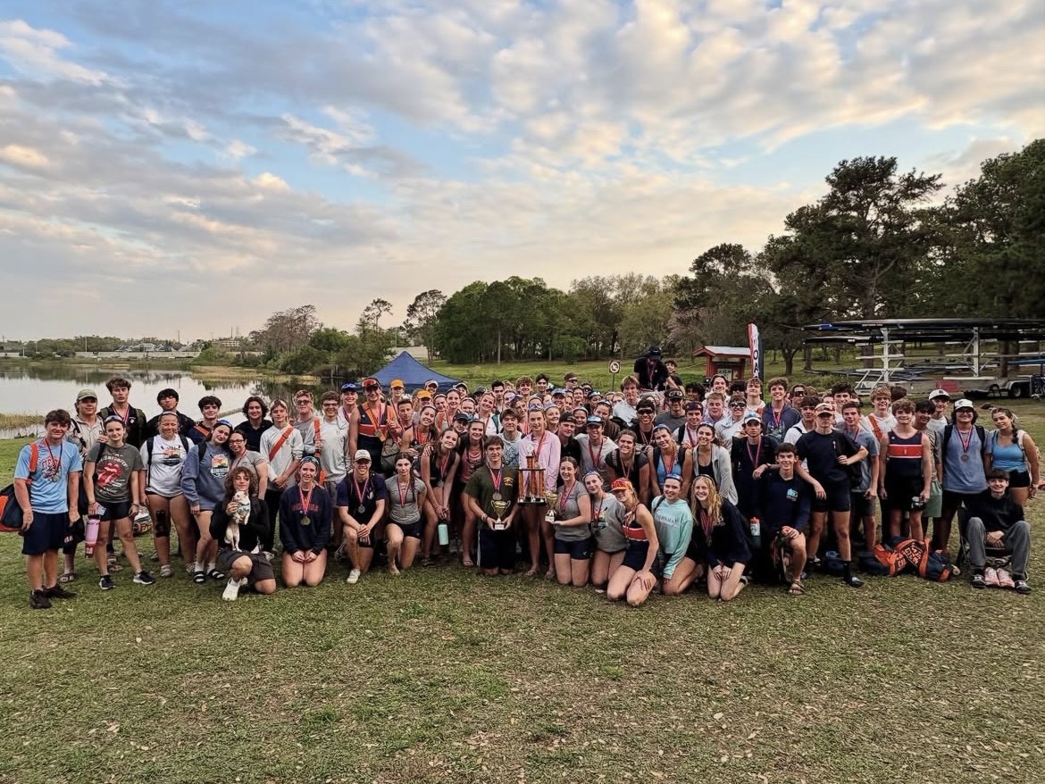 OARS High School Team with their medals & all points trophies. 